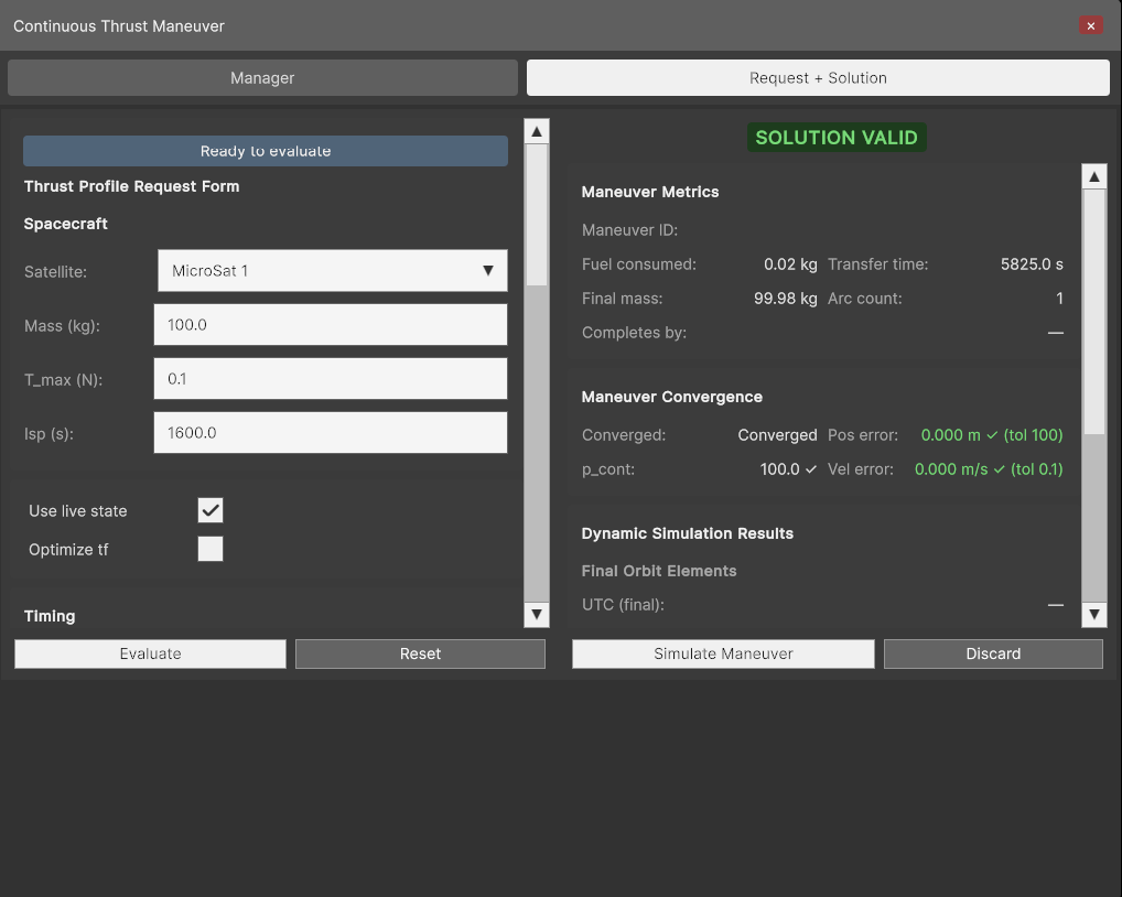 Maneuver Calculator – Request and Solution