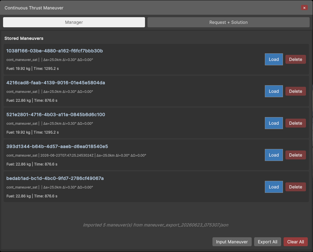 Manager tab – Stored Maneuvers
